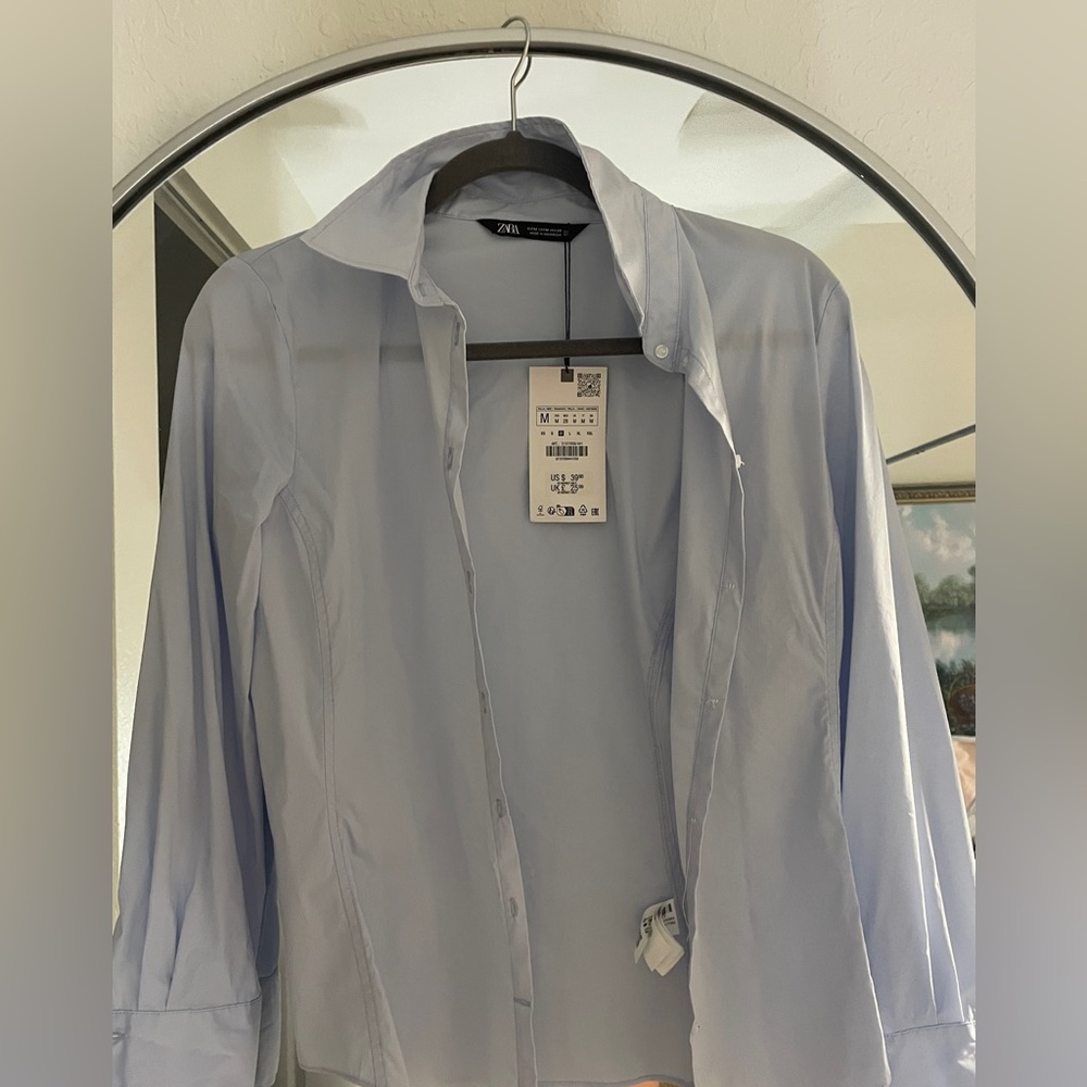 NWT Zara Fitted Poplin Shirt (Light Blue) - Picture 2 of 3